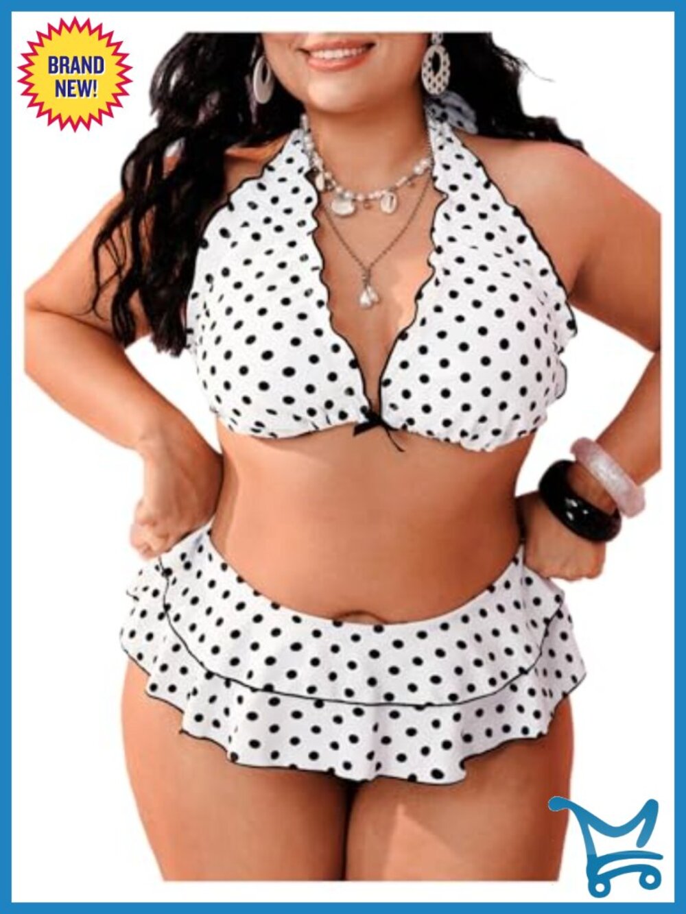 Plus Size 2 Piece High Waisted Polka Dot Ruffle Bikini Set